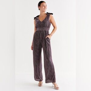 Francesca's Catherina Tie Strap Shimmer Jumpsuit, size Medium NWT